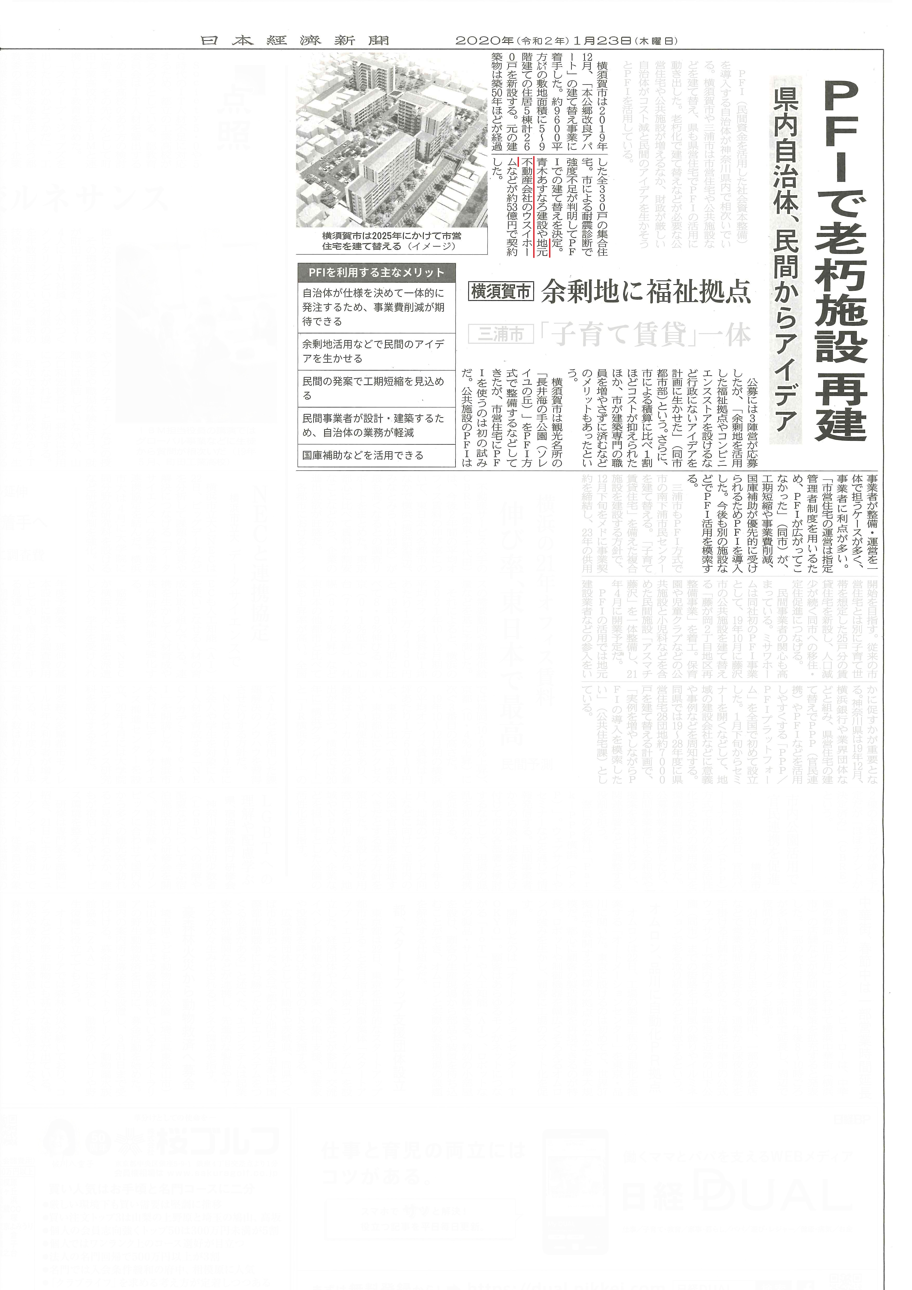2020.01.23_日本経済新聞_PFI（本公郷改良アパート） - コピー